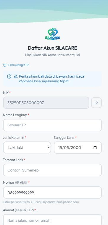Langkah pendaftaran pasien baru: isi formulir data diri